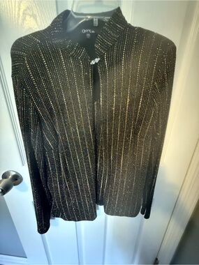 Onyx Black one piece Blouse with jacket with Gold Sparkle Trim